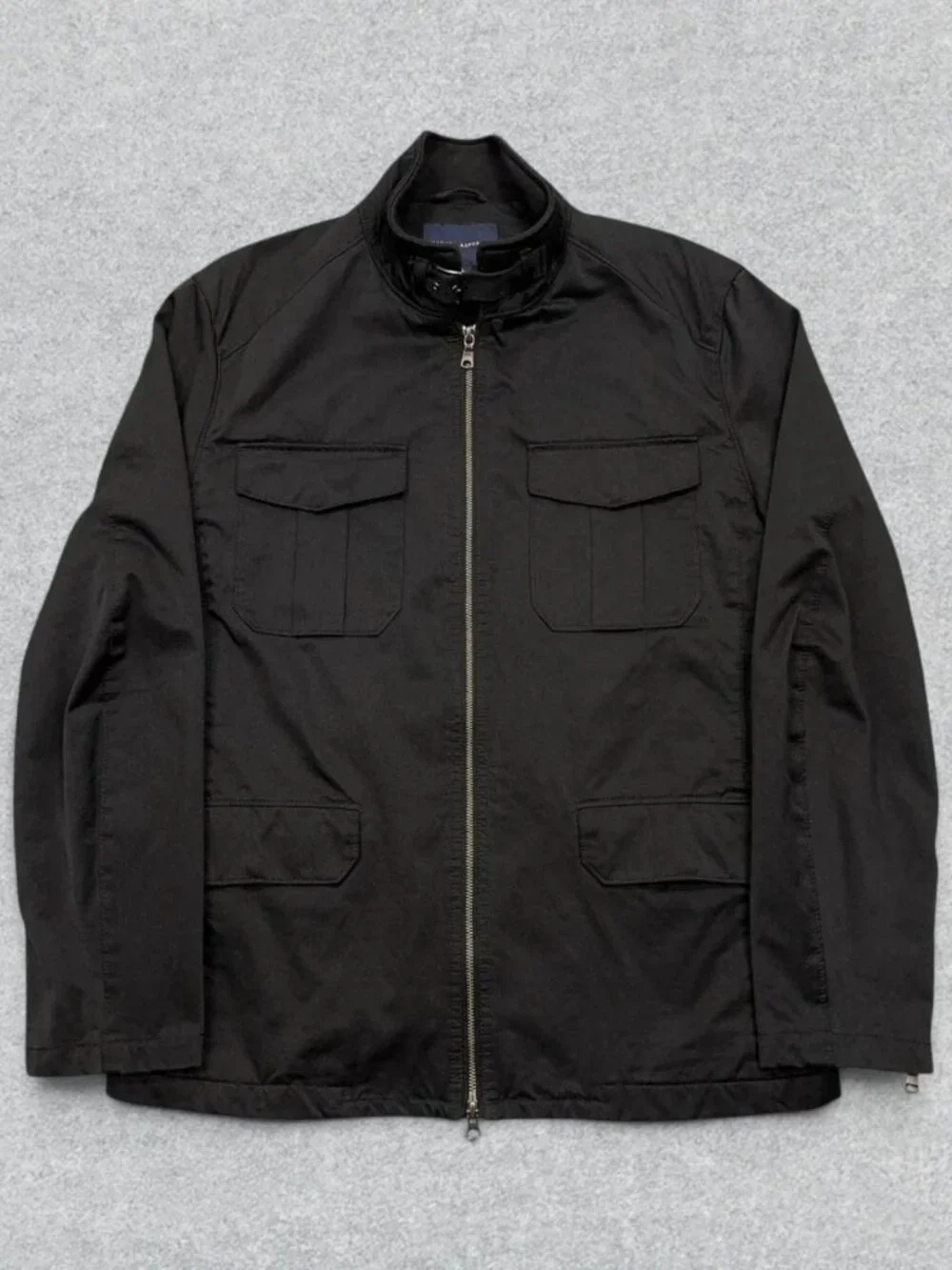 Banana‎ Republic Waxed Field Jacket Men's XL Black Full Zip Chin Strap Chore Y2K